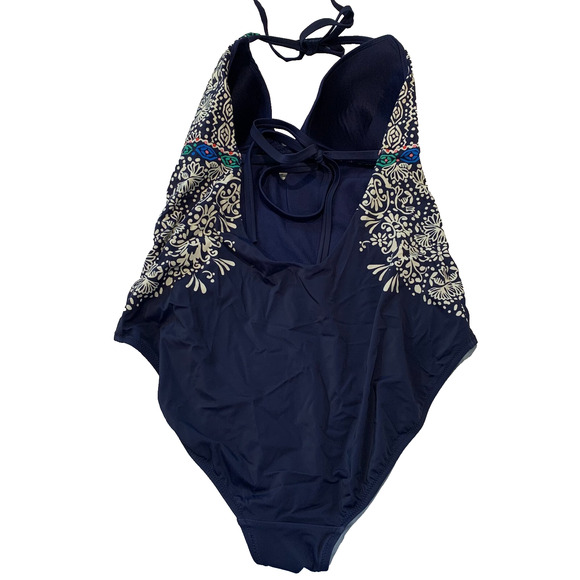 Boden Women's String One Piece Swimsuit Size 16 18 US Halter Blue Boho Print - Picture 4 of 5